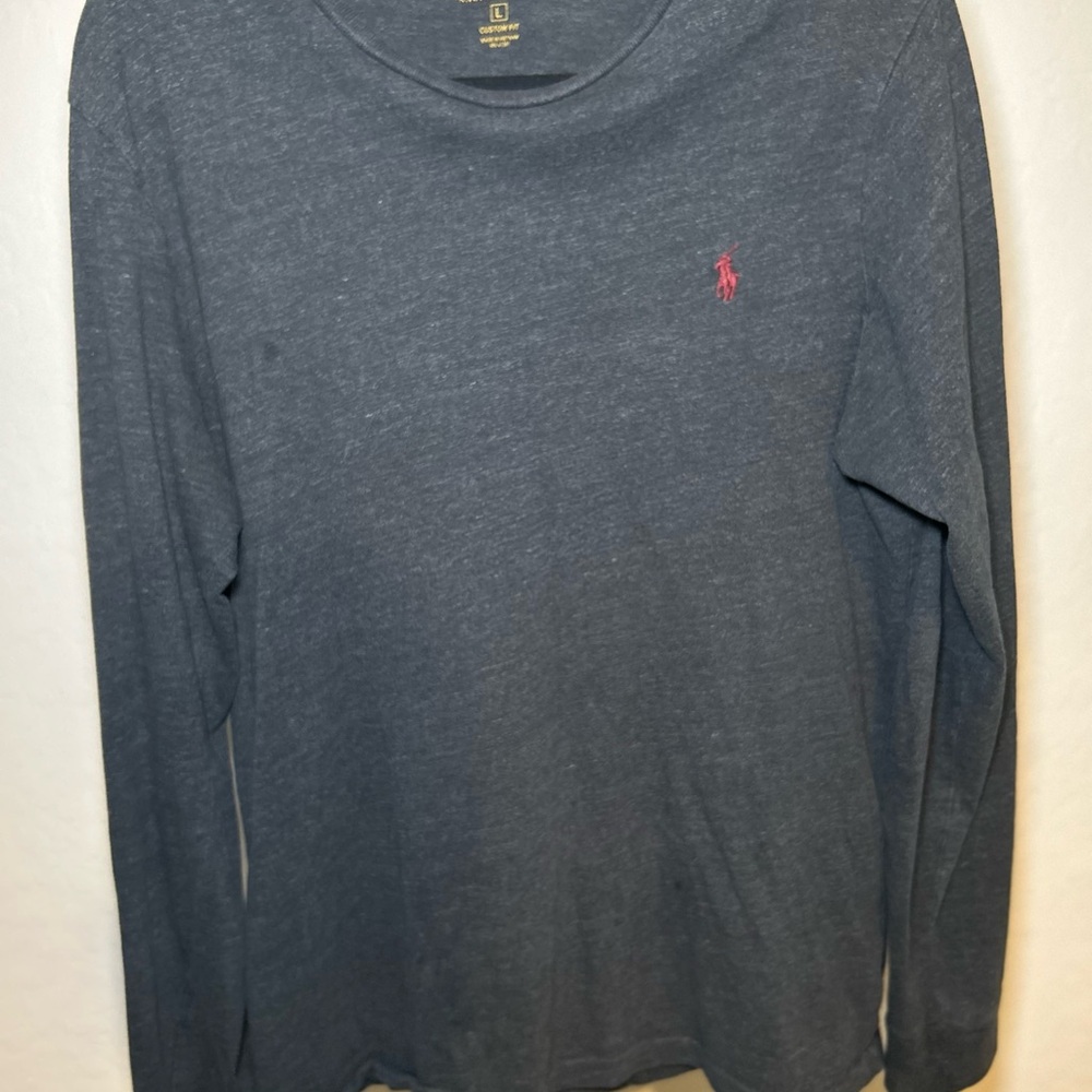 Ralph Lauren Charcoal Long Sleeve Tee with Pink Logo